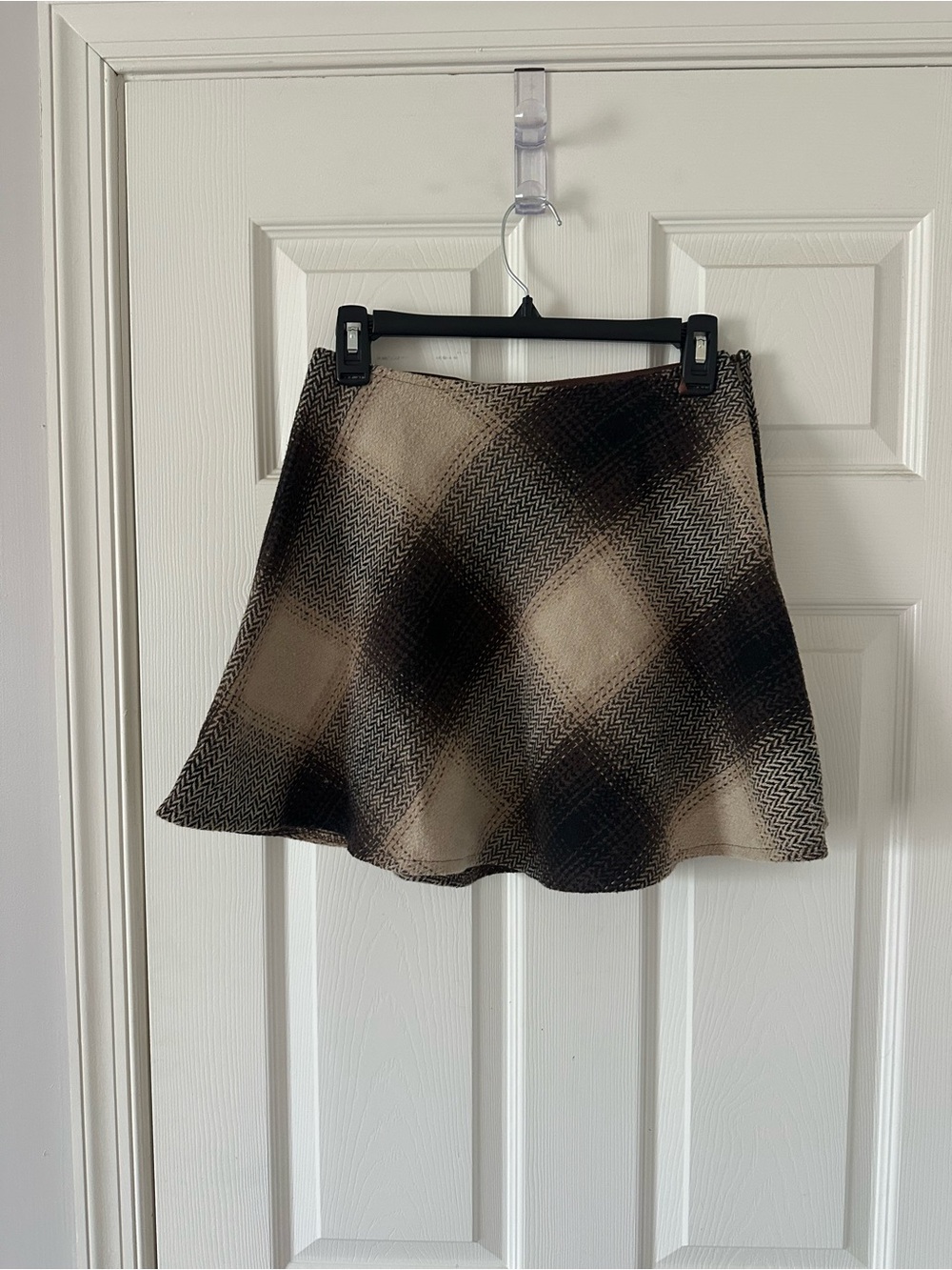 She + Sky Beige Brown and Black Plaid A-Line Mini Skirt